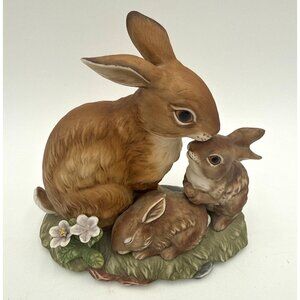 Masterpiece Porcelain Bunny Blessings Figurine Homco 1990 Rabbit Family Collecti